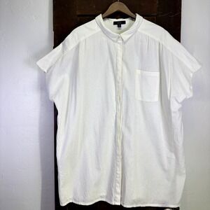 Ellos Woman's Linen Blend Blouse Size 2X White Oversized Lagenlook Minimalist